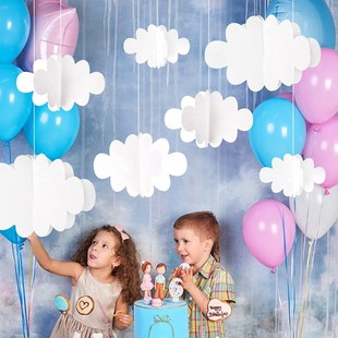 Kindergarten opening season theme layout decoration children's room wall decoration 3D three-dimensional cloud pendant Mall indoor