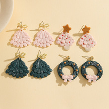 圣诞节手工聚合物黏土红色圣诞老人软陶耳环可爱拐杖卡通欧美耳饰