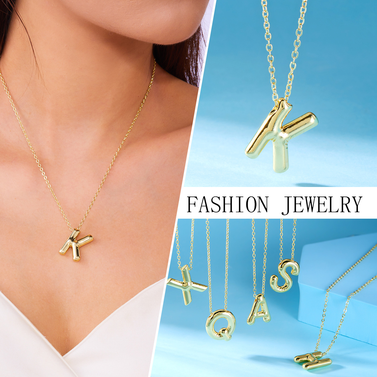 Collier avec pendentif lettre initiale style ballon original_voghion.com