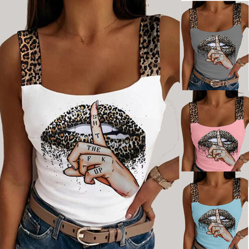  Amazon AliExpress Wish new European and American style women's sexy strapless printed lips patterned vest top
