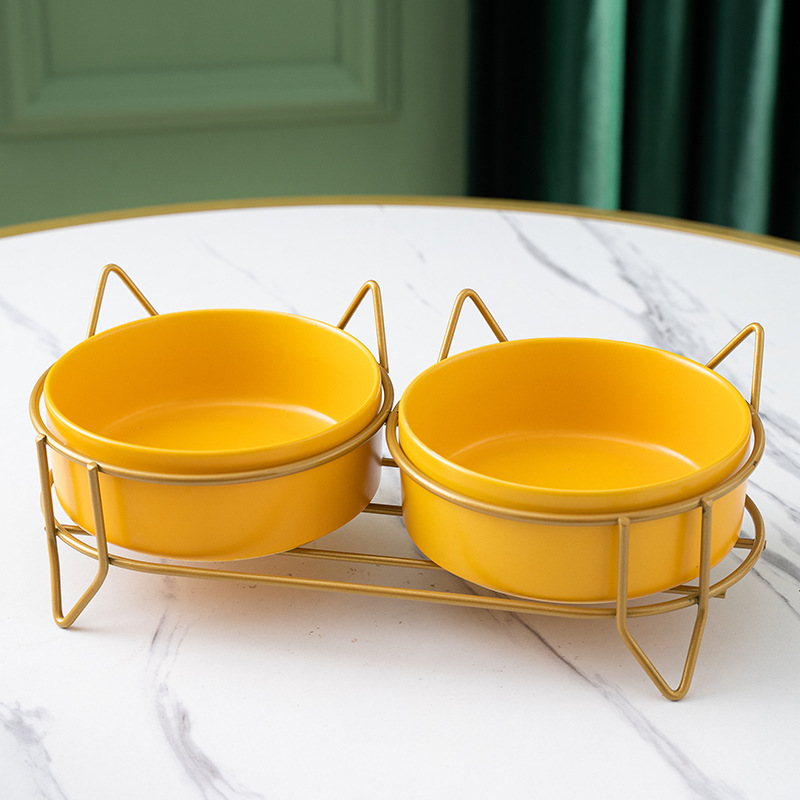 Cuenco de cerámica para mascotas cuenco de gato cuenco de perro cuenco de comida para gatos tazón de beber doble tazón antidetonante de gran diámetro fabricante de protección del cuello