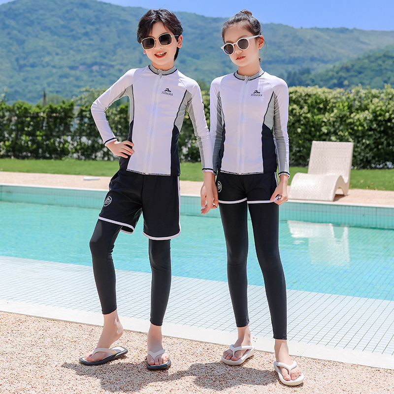 Children's Swimsuit Sun Protection Quick-Drying Swimsuit for Boys and Girls, Medium and Large Kidsren's Long-Sleeved Long Pants Split Surfing Wetsuit Swimsuit