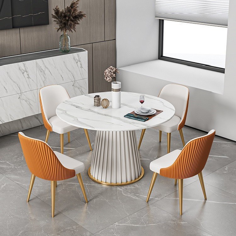 Rock Plate Dining Table Household Marble Dining Table Small Apartment Dining Table Round Dining Table and Chair Combination Nordic Style Round Table