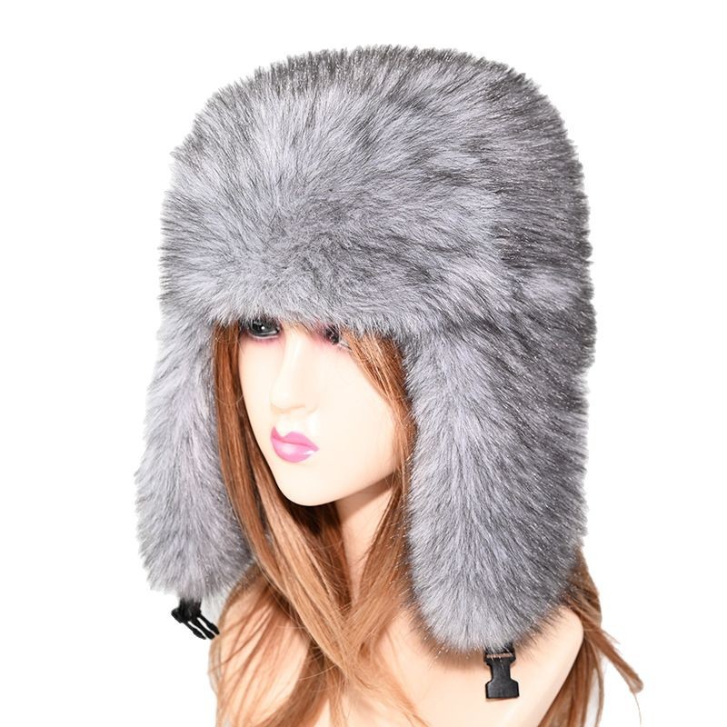 Sombrero Lei Feng de piel sintética, sombrero grande para mujer, nuevo sombrero Lei Feng de piel sintética de invierno, protección auditiva cálida al aire libre para adultos