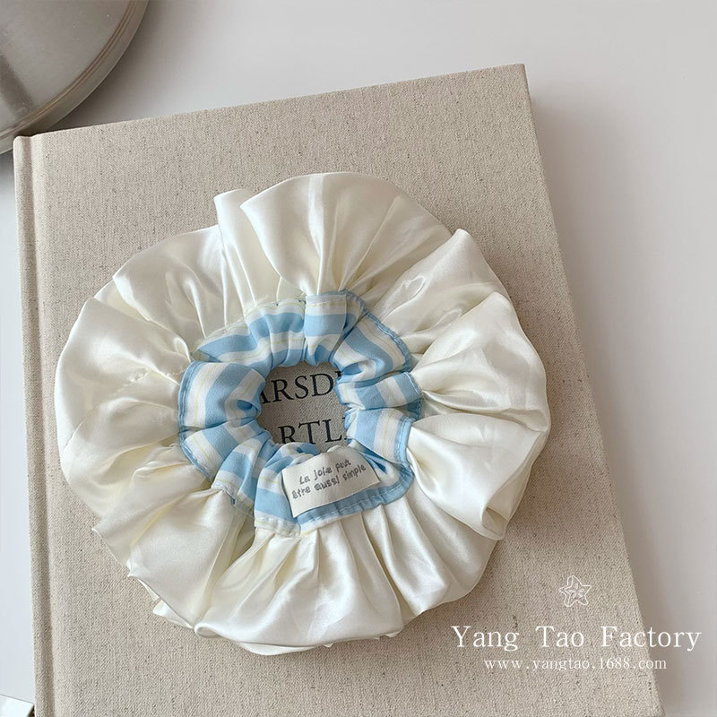 Satén azul rayado anillo de cabello temperamento francés suave alta sensación de anillo de intestino colgante cuerda de cabeza accesorios para el cabello de mujer