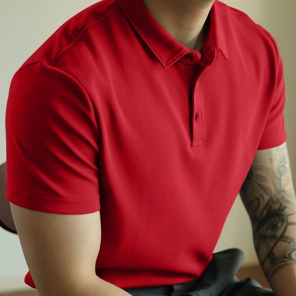 Camiseta de polo con cuentas de seda de hielo americano Camiseta de trabajo de manga corta delgada de manga corta para hombre Camisa de Paul de viaje informal de negocios