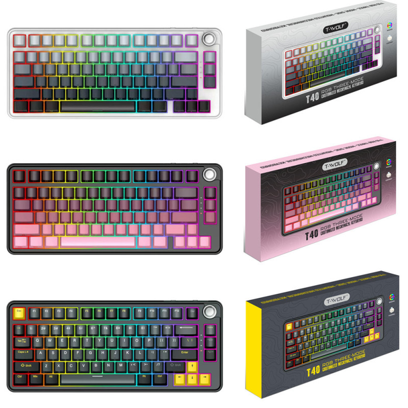T-Wolf Thunder Wolf T40 Wireless Bluetooth Three-Mode Mechanical Keyboard Rgb Side-Engraved Hot-Swappable 1000Hz Refresh Rate T-Wolf Thunder Wolf T40 Wireless Bluetooth Three-Mode Mechanical Keyboard Rgb Side-Engraved Hot-Swappable 1000Hz Refresh Rate