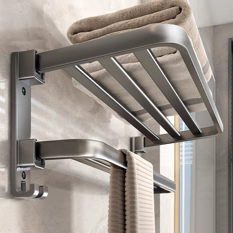 Gun gray space aluminum towel rack punch-free toilet bathroom storage rack wall-mounted toilet toilet towel rack
