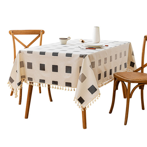 防水防油桌布田园风家用长方形现代简约棉麻格子餐桌布免洗台布