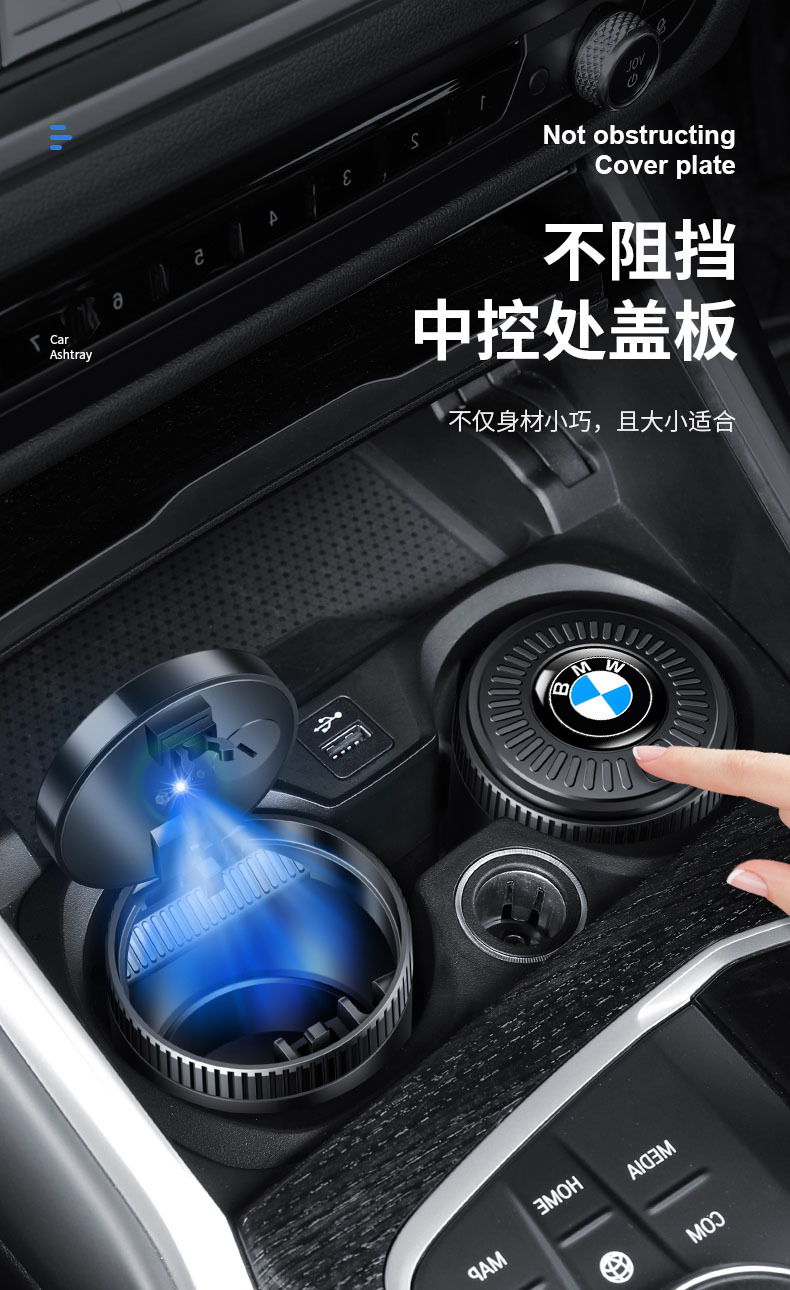 Car Ashtray Cup Holder Car Ashtray Anti-Fly Ash High Flame Retardant with Light One-Click Closing Cover Car Interior Supplies