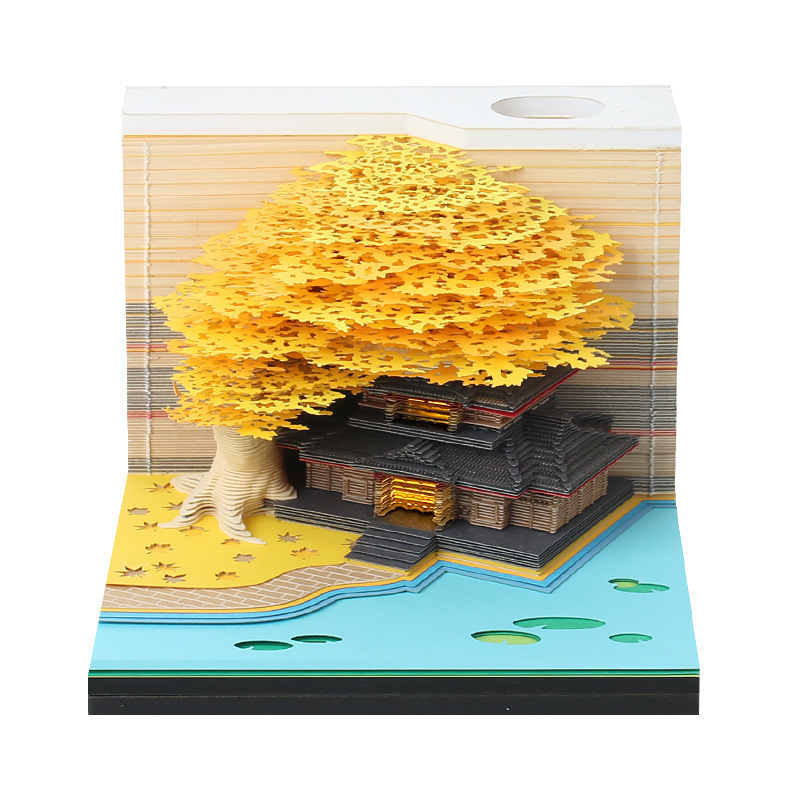 樹屋3d立体便箋文創工芸記念品紙彫刻付箋ビジネスオープンプレゼントデスクトップ置物|undefined