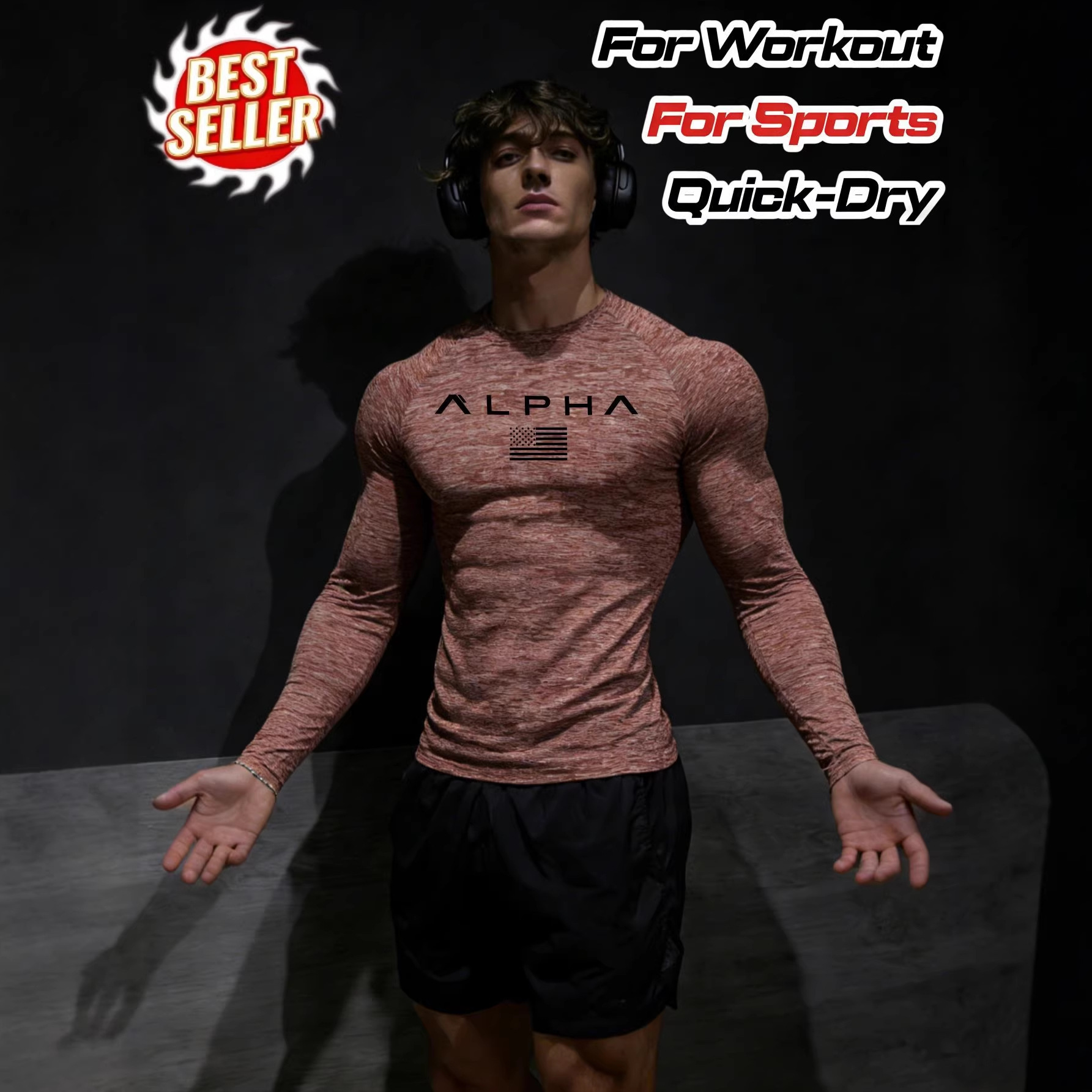 Men's Long Sleeved Sports Bodysuit Quick Drying Yoga Wear Top Tee_viptrois.com