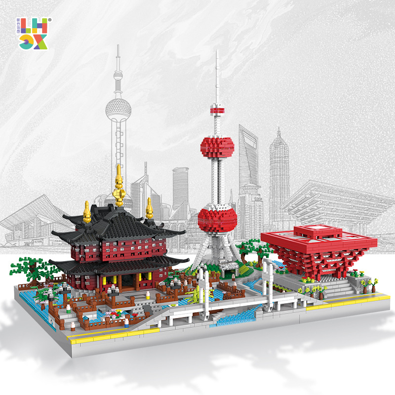 Co-Creative Micro Granular Building Blocks 817 Shanghai Skyline China Coordenadas Modelo de Arquitectura Ornamentación Regalo