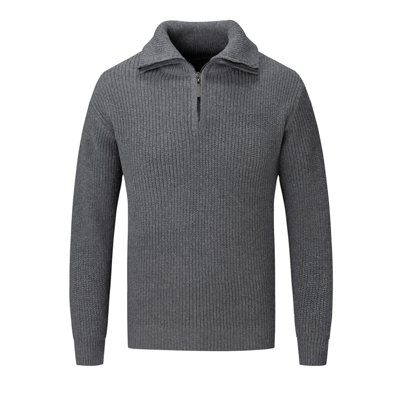 Suéter de cuello medio alto con cremallera para hombre, estilo holgado para otoño e invierno, tejido de punto de color sólido de alta gama, top de manga larga para comercio exterior