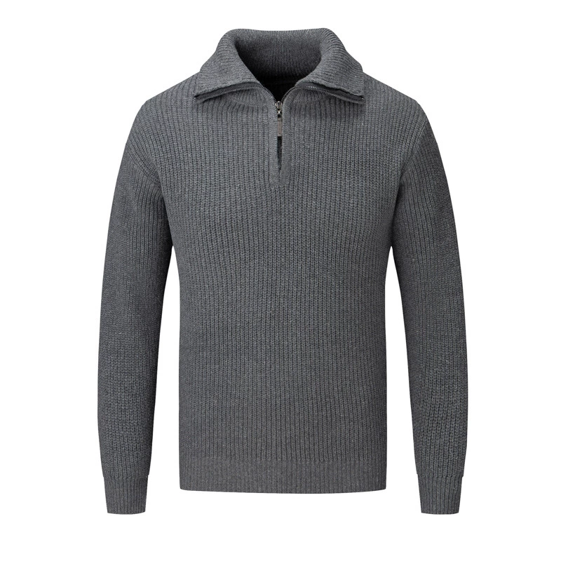 Men's demi-season sweater with zipper, colored knitted long-sleeve, high collar, loose fit, high-quality style