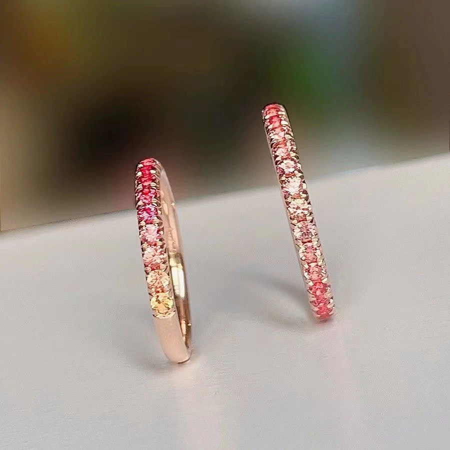 Copper stone inlay, fuchsia cute ring, with gem, gradient