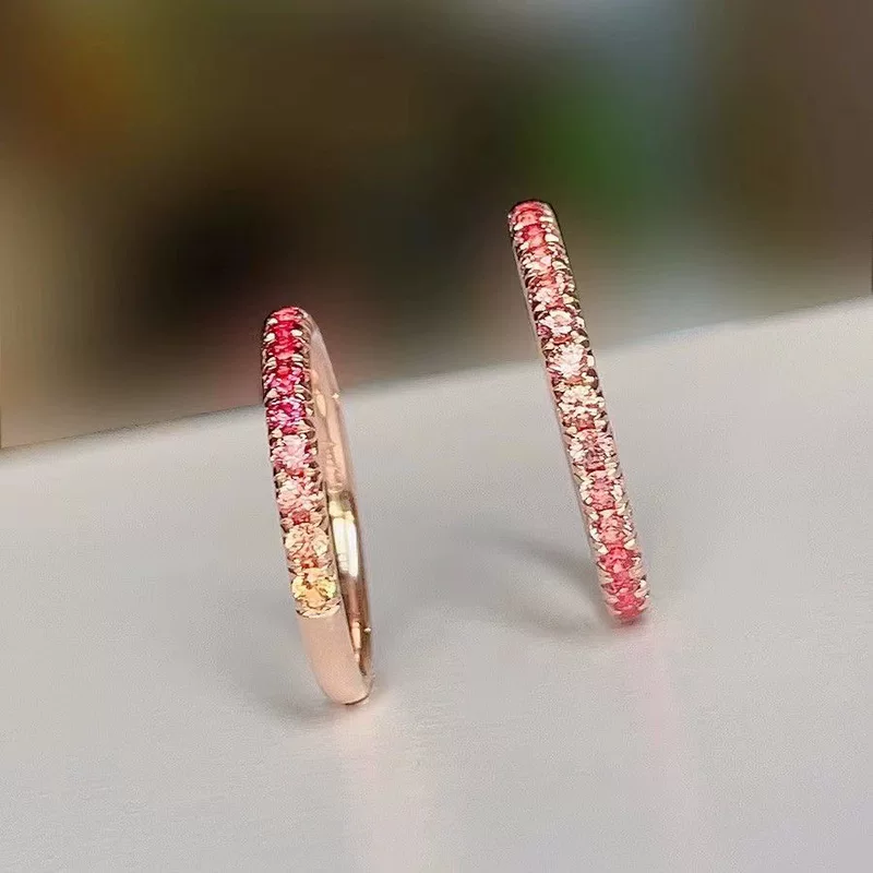 Copper stone inlay, fuchsia cute ring, with gem, gradient