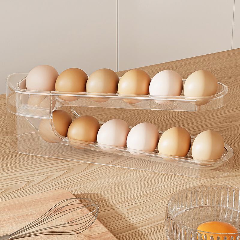 Egg Storage Box Household Kitchen Refrigerator Side Door Pack Chicken Duck Goose Egg Rack Freezer Storage Box Double-Layer Rolling Egg Holder