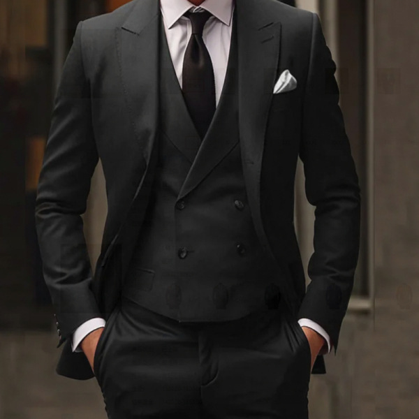 Traje Formal de Hombre Set de 3 Piezas de Algodón con Solapa Chal para Escenario y Bodas