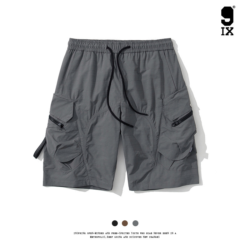 9IX Blue Friends/retro Functional Air Outlet Bag Cargo Shorts Men's Summer Loose Straight Casual Pants PE-517