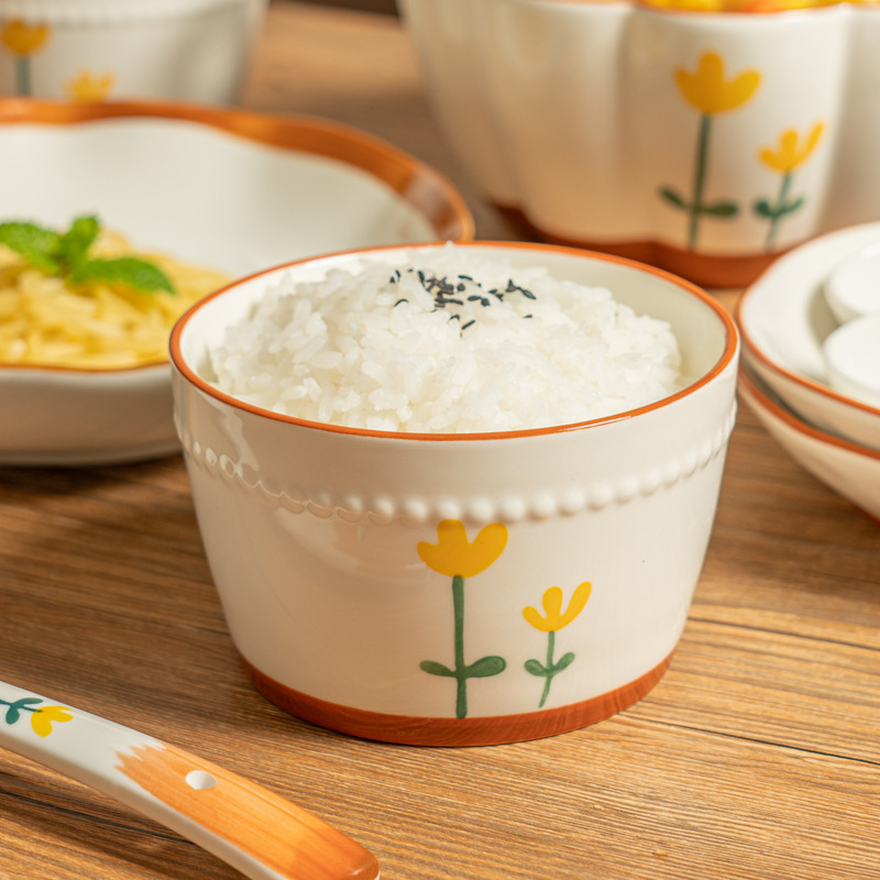 釉下色が特に美しい丼、皿、家庭用高級食器、インスの小さな新鮮な双耳スープボウル|undefined