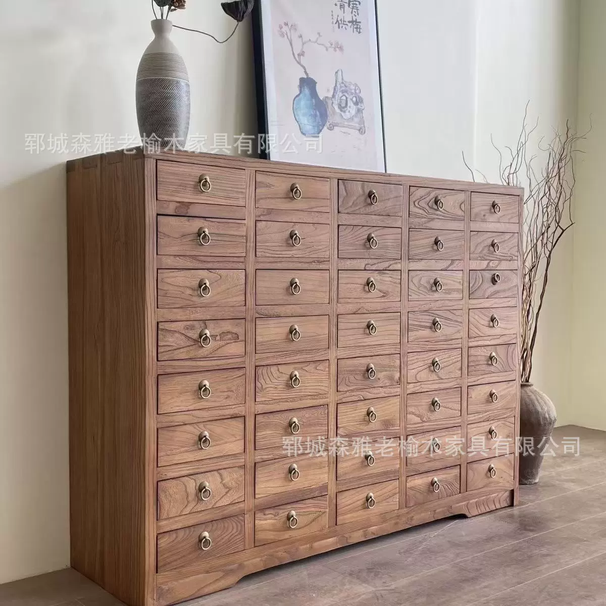 老榆木中药柜客厅斗柜复古新中式多层斗柜玄关实木储物柜中药展柜