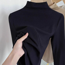 欧货2024秋冬内搭打底衫女可外穿长袖t恤黑色保暖加厚小个子上衣