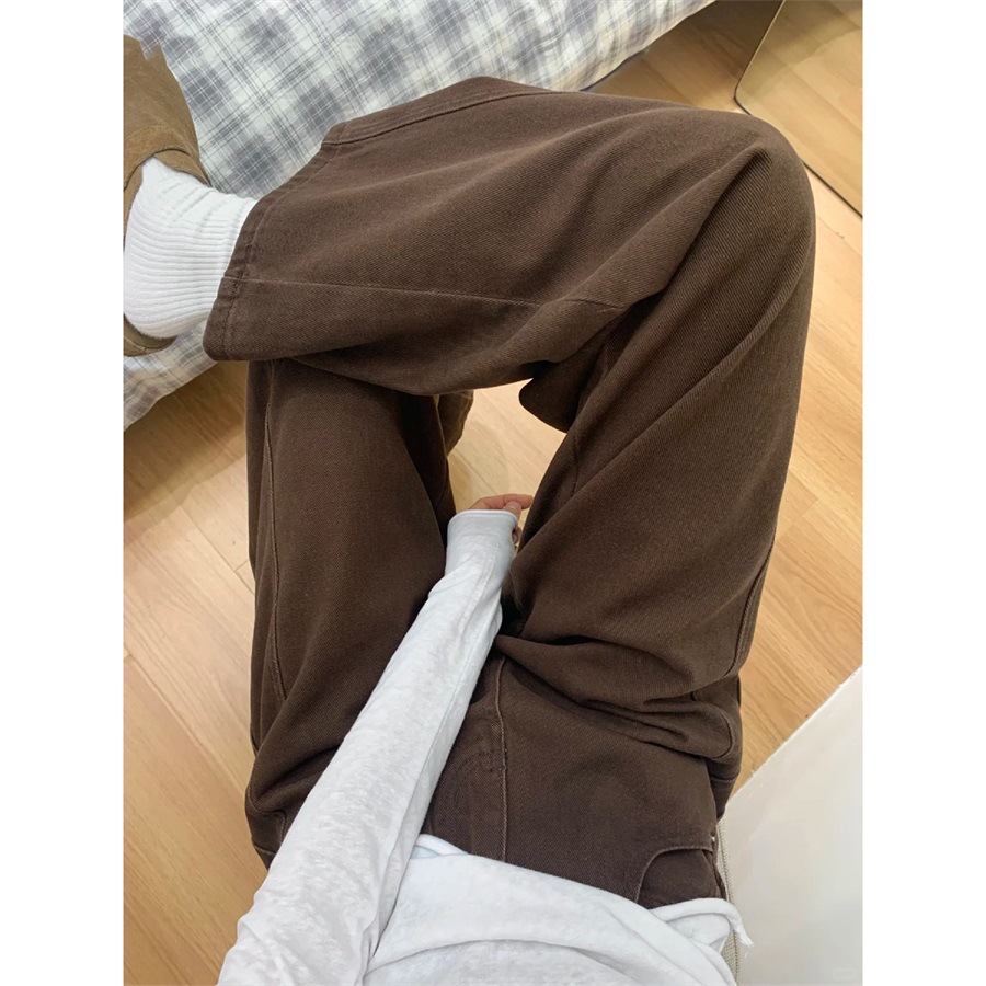 咖色弯刀牛仔裤女2025潮流新款秋冬季宽松显瘦美拉德香蕉裤子潮