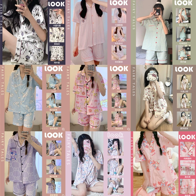 Новые летние пижамы 2024, женские шорты с короткими рукавами, свободные корейские стили, можно носить на улице, домашняя одежда из двух предметов, Прямая доставка