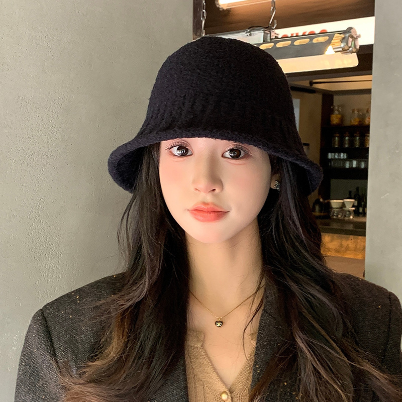 帽子女冬季日系简约渔夫帽百搭显脸小保暖针织盆帽素颜遮脸水桶帽|undefined