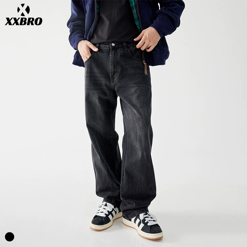 Xxbro мужская одежда # высокая улица ретро моется молнией джинсы мужские cleanfit прилив свободные прямые брюки