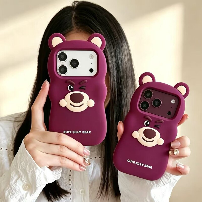 Cute cherry-red, adorable strawberry bear iPhone 16, Apple 15, and 17/18 Pro Max phone cases, also suitable for iPhone 13
