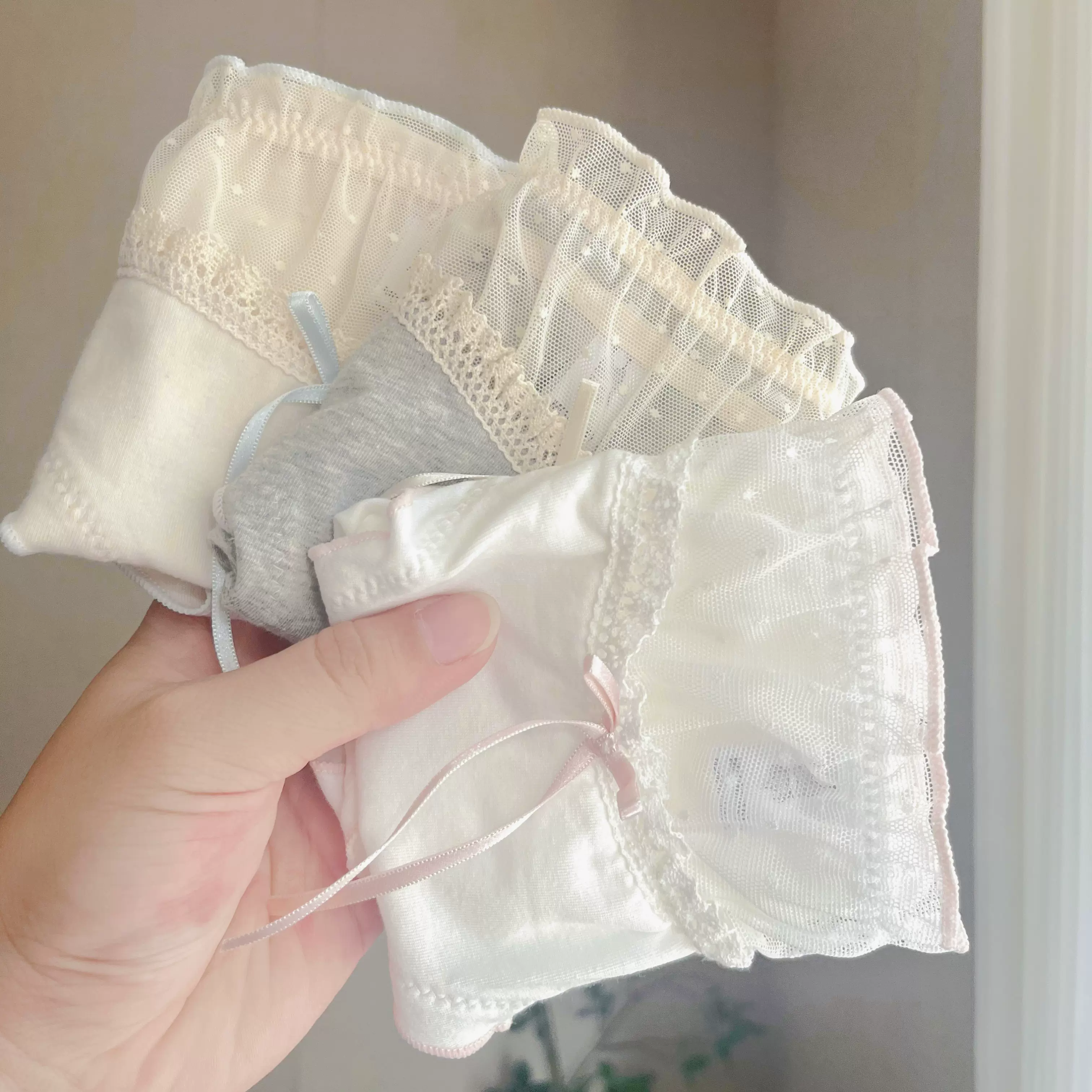 甜欲少女~甜美蕾丝网纱拼接纯棉内裤女中腰包臀纯棉裆三角裤内裤