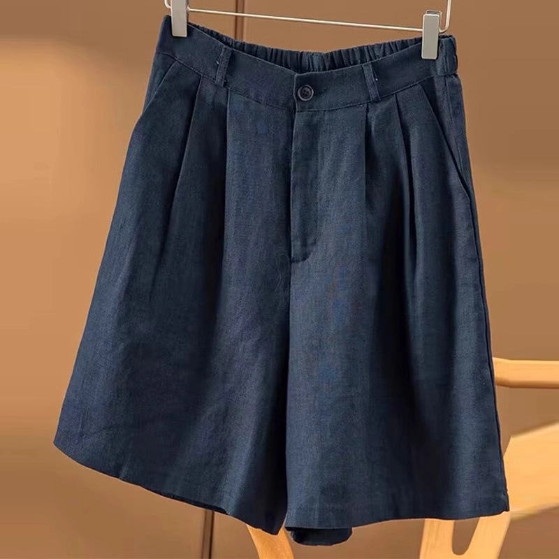 Lyocell Tencel Linen Shorts Women's Summer Thin Breathable Five-Point Pants Literary Loose High-Waist Slimming Look Wide-Leg Pants