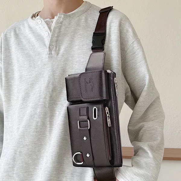 Men's bag fashion sports waist bag multi-functional messenger bag personalized riding chest bag large capacity PVC mobile phone storage bag