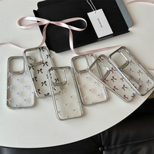 适用苹果系列iPhone15韩系ins14pro银框紫色蝴蝶结13新款12手机壳
