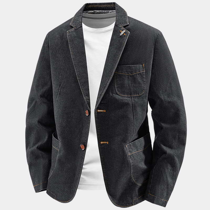 2026 Autumn Men's Casual Denim Blazer, Loose Fit, Plus Size, Single-Breasted, Business Denim Jacket, Top 81985