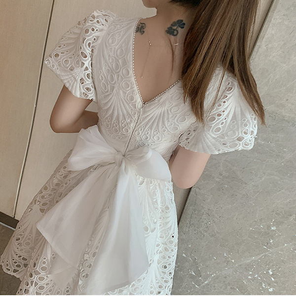 Summer elegant lace white dress
