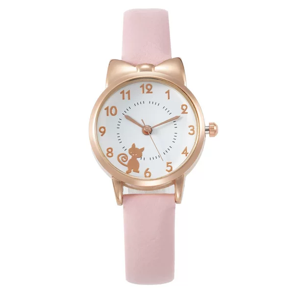 Cross-Border Foreign Trade Cat Ear Quartz Watch for Female Students, Cartoon Gold Case, Korean Style Gift, One Piece Dropshipping, Mixed Batch