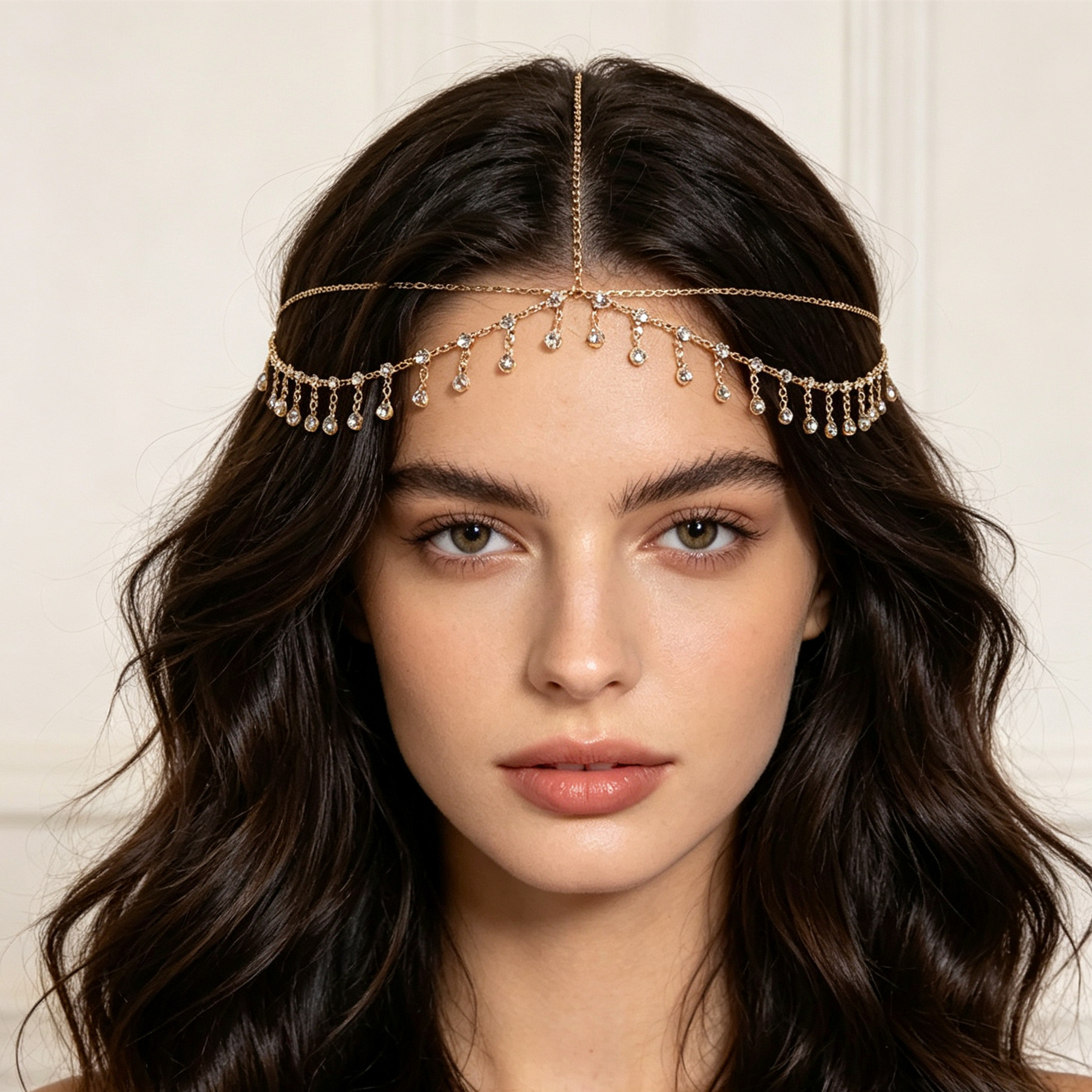 European and American cross-border rhinestone tassel forehead ornament, new fashion rhinestone-embellished bohemian crystal pendant head chain