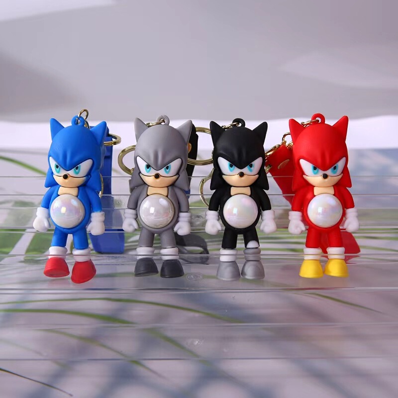 Cross-Border Cartoon Sonic the Hedgehog Keychain with Light, Flashing Pendant for Car, Bag, Key Chain Gift