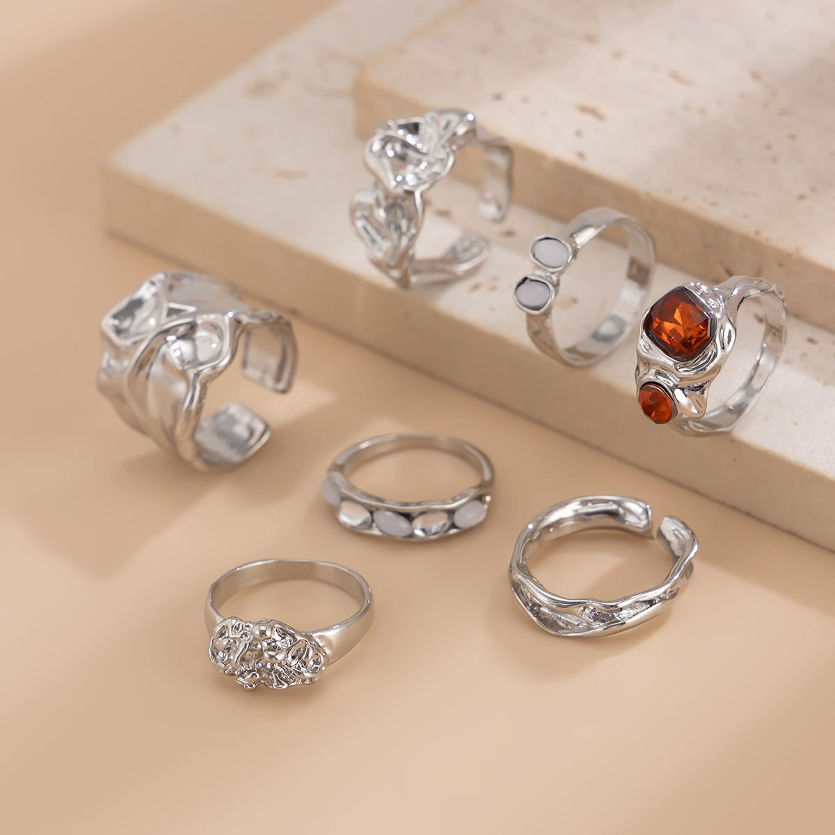19g Weight Rhinestones Inlay Material Rings Classification One Size Ring Size 1 Set Quantity Holiday Occasion Alloy Material Geometric Pattern Women's Gender Plating Design Retro Style 1 Set Geometric Rings Alloy Rhinestones Women's Retro Rings 19