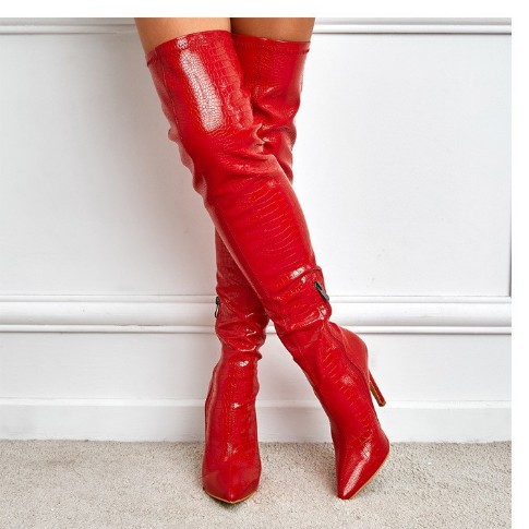 Skinny Pointed Toe Stiletto Heel Street Highlights Stretch Women's Over-the-knee Boots
