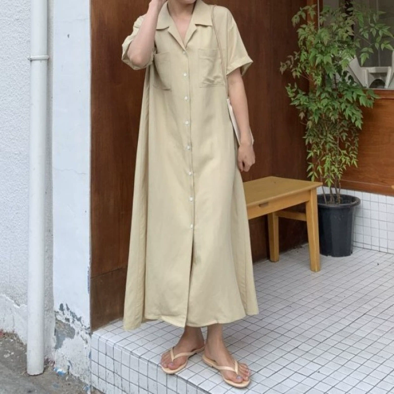 Платье в корейском стиле с завышенной талией и круглым вырезом, шикарное платье с пышными рукавами, простое и универсальное.