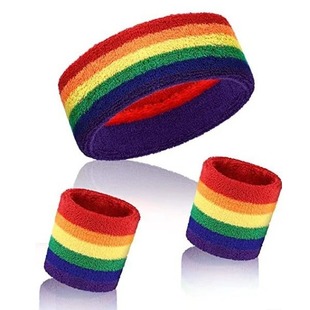 Cross-border wristband headband rainbow striped green White orange hair band suit sports sweat-absorbent basketball headband wristband