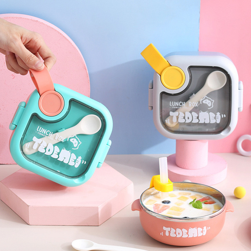 Tedmei 304 Stainless Steel Kidsren's Food Bowl Baby Eating Bowl Tableware Set Baby Portable Insulated Lunch Box