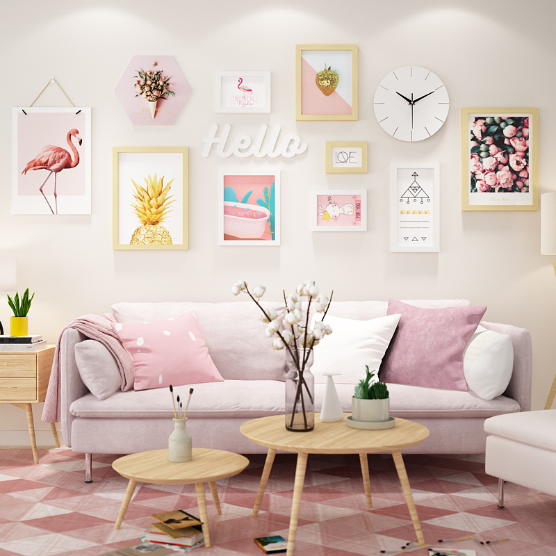 Solid wood_7974_pink girl photo wall decorative painting Nordic photo frame combination princess style can change photos