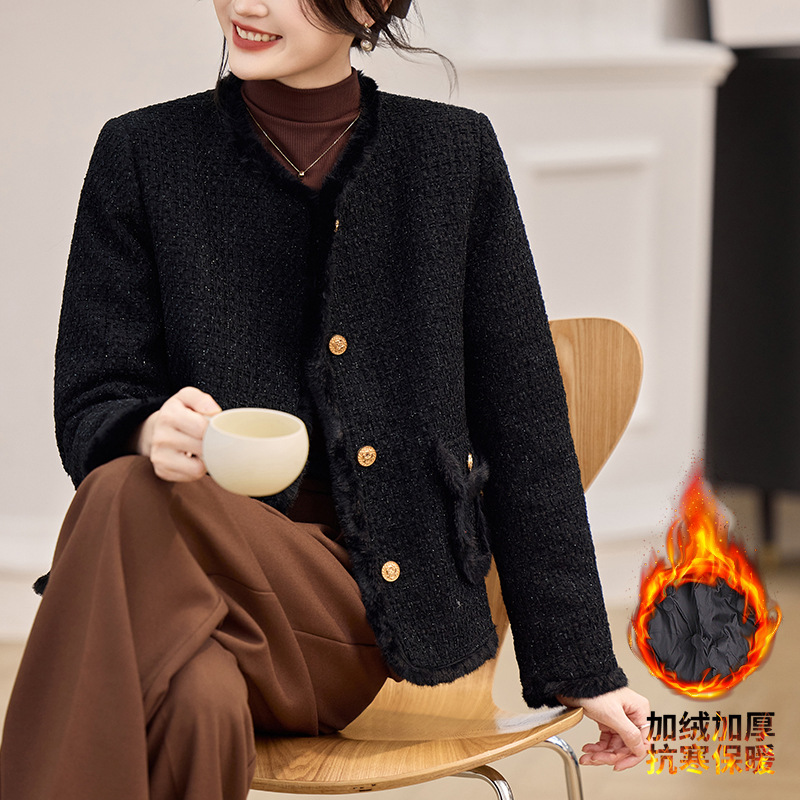 Tweed Style Thickeneded Outwear for Women 2024 Winter High-End Fashion Warm White Duck down Liner Tweed Short Outwear