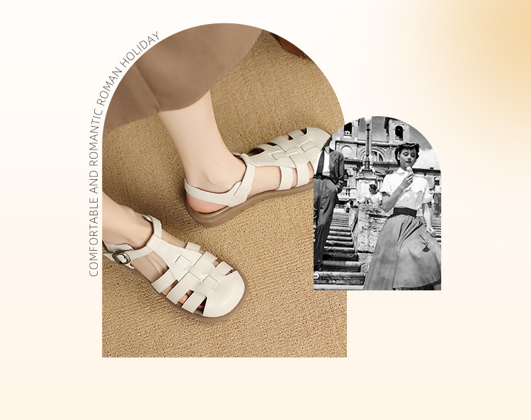 Dép sandal xỏ ngón nữ đế bệt phong cách La Mã — AF206F màu đen chi tiết 3