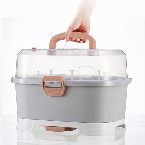 Large Baby Bottle Storage Box Portable Baby Utensil Storage Container Drainage Dustproof Drying Rack Powdered Milk Box